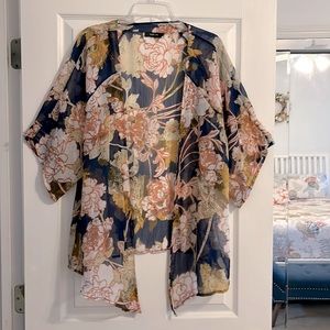 Fall Floral Style & Co Kimono Size XL  No Tag Bust 48 Navy, Orange, Gold
